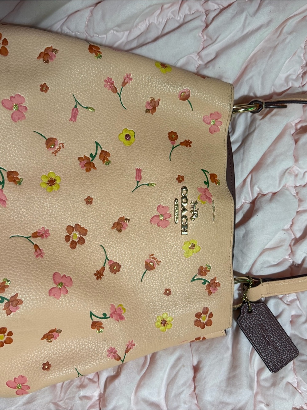 Coach Pale Pink Floral Leather Shoulder Bag